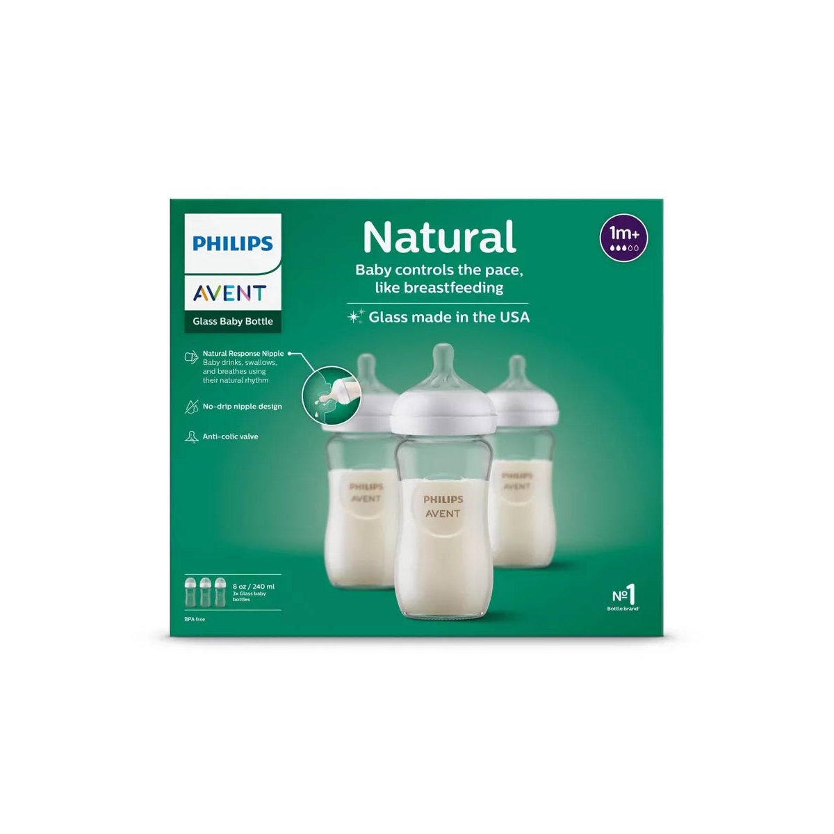 Natural Glass Baby Bottle 8oz 3 pack