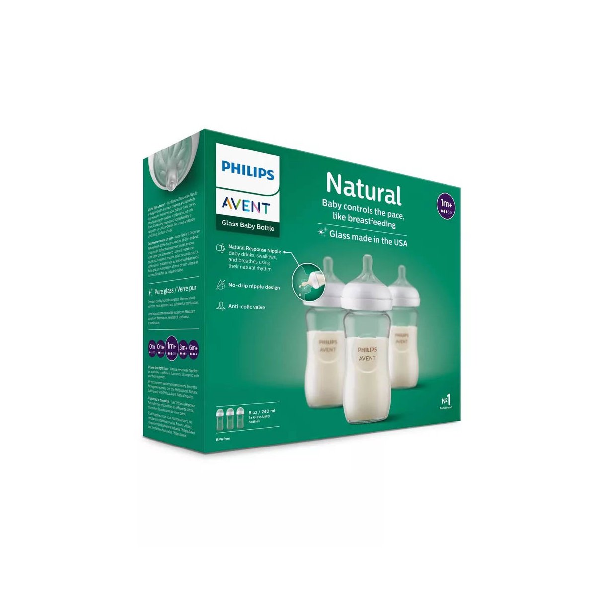 Natural Glass Baby Bottle 8oz 3 pack