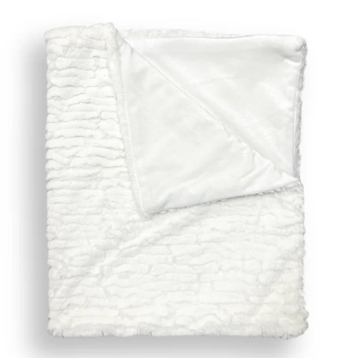 Double Layer Feathered Faux Fur Blanket - White