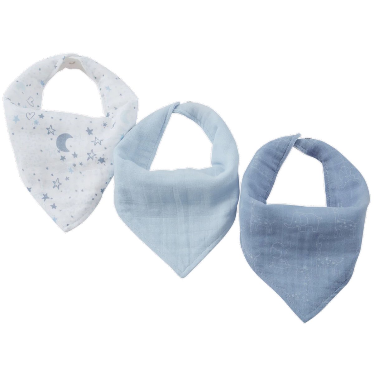 Muslin Bandana Bibs 3 Pack - Blue