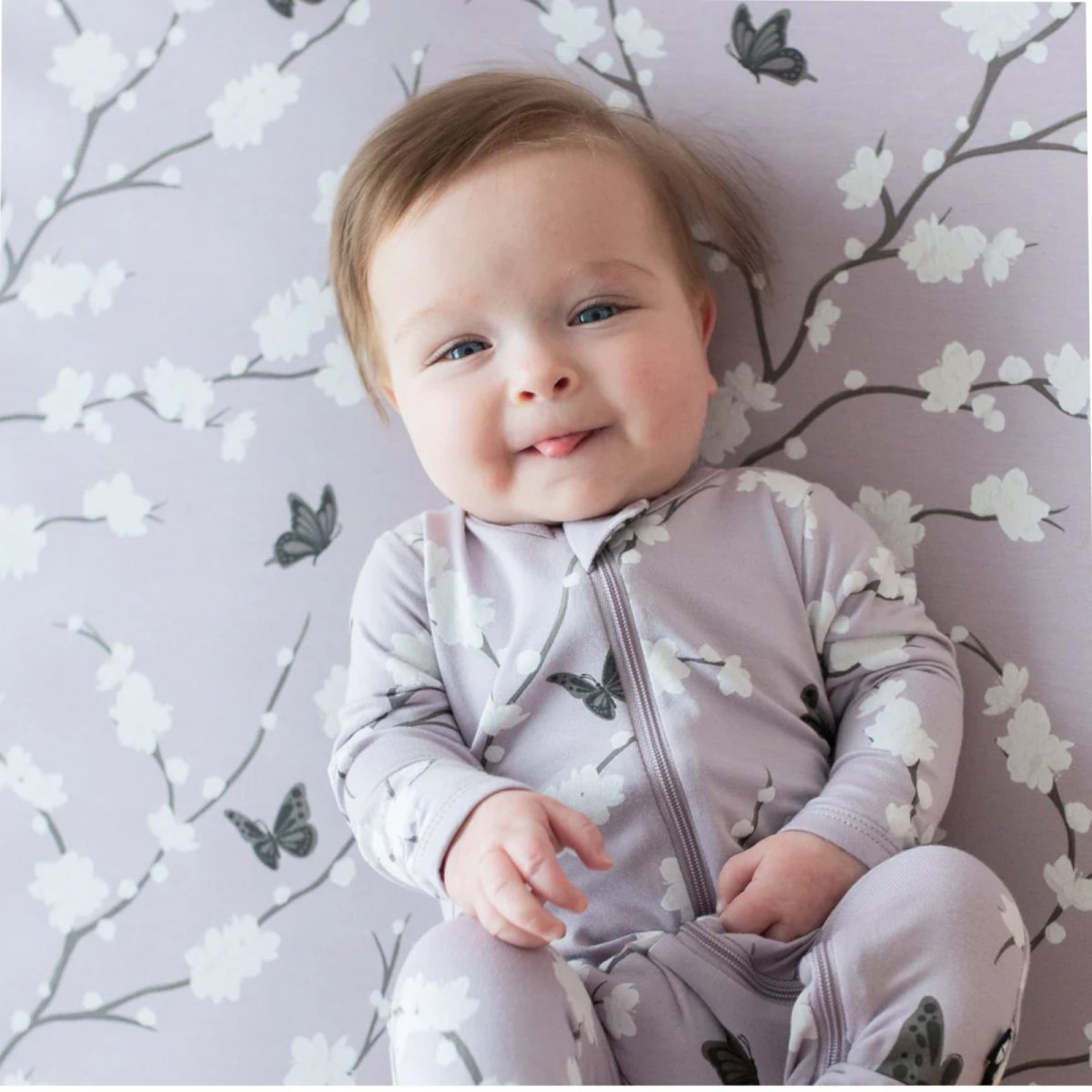 Printed Zippered Footie - Cherry Blossom
