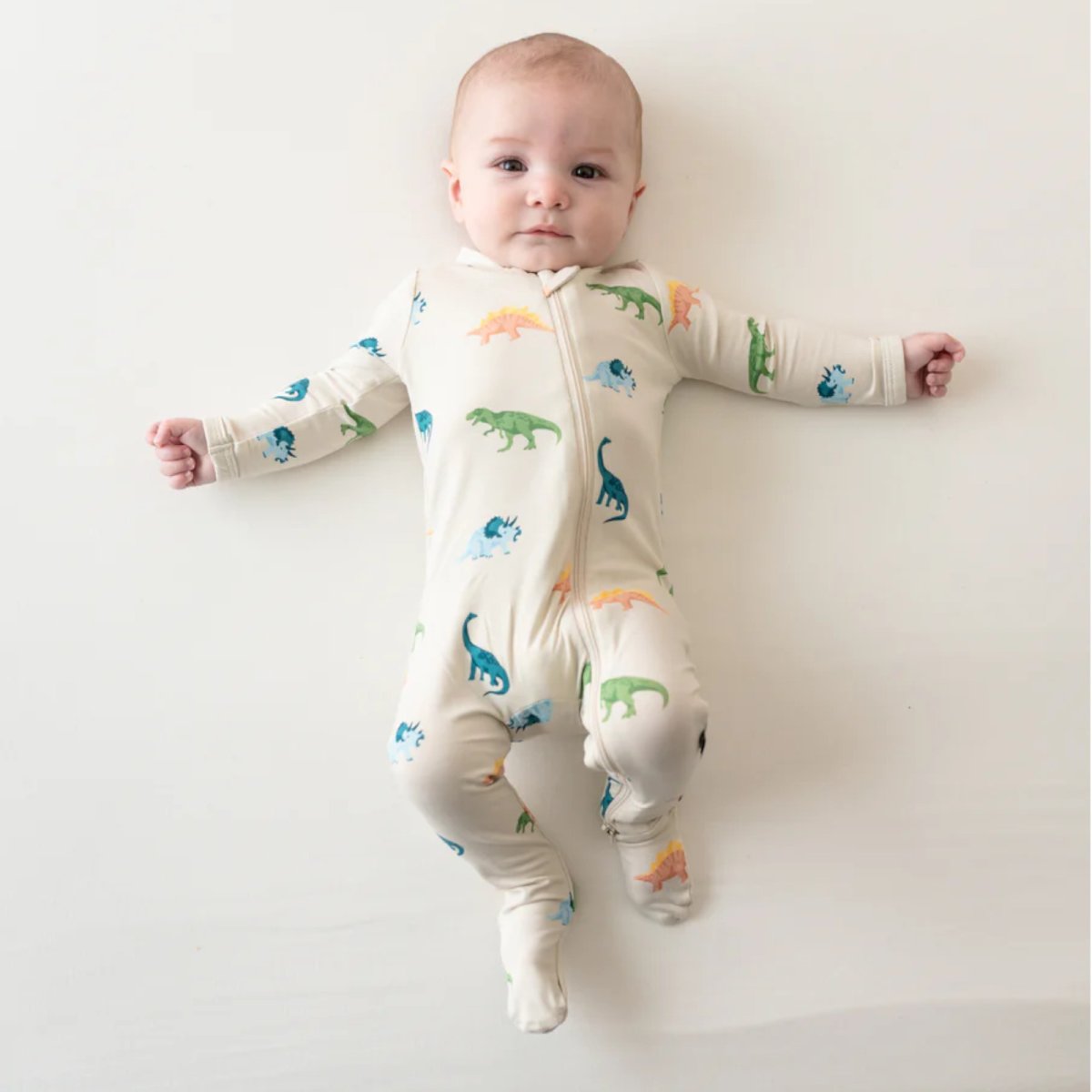 Printed Zippered Footie - Ecru Roar