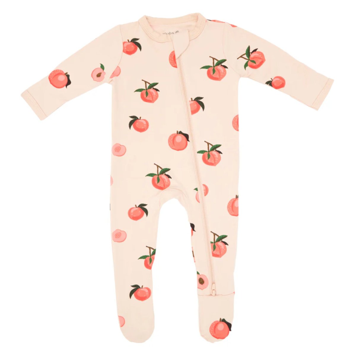 Printed Zippered Footie - Peach