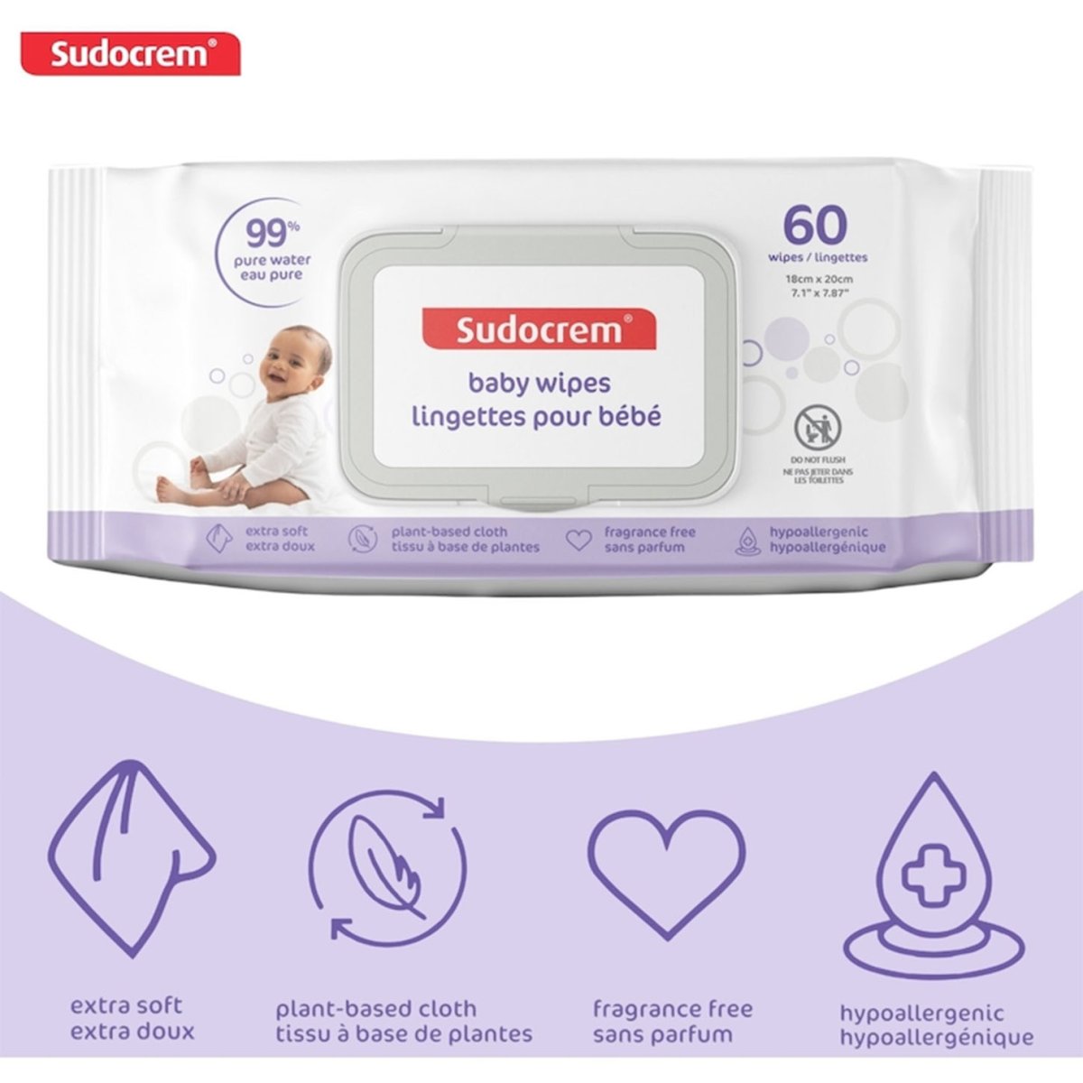 Pure Water Baby Wipes 60 Counts