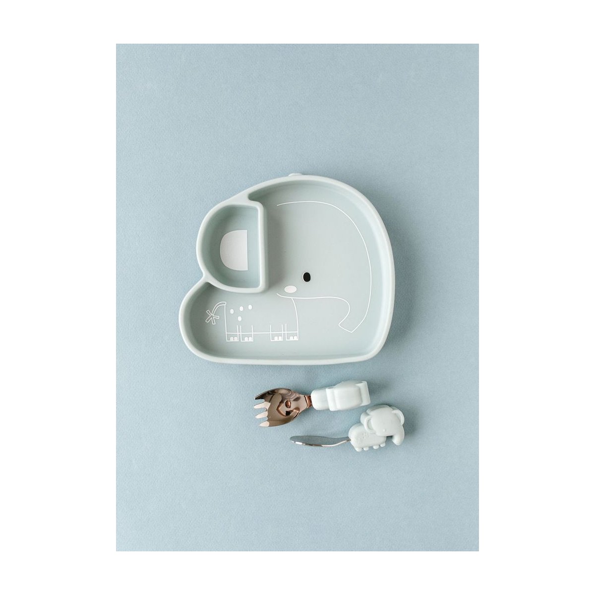 Silicone Snack Plate - Elephant/Blue