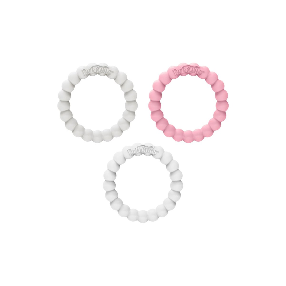 Beaded teether Rings - Gray/Pink/White
