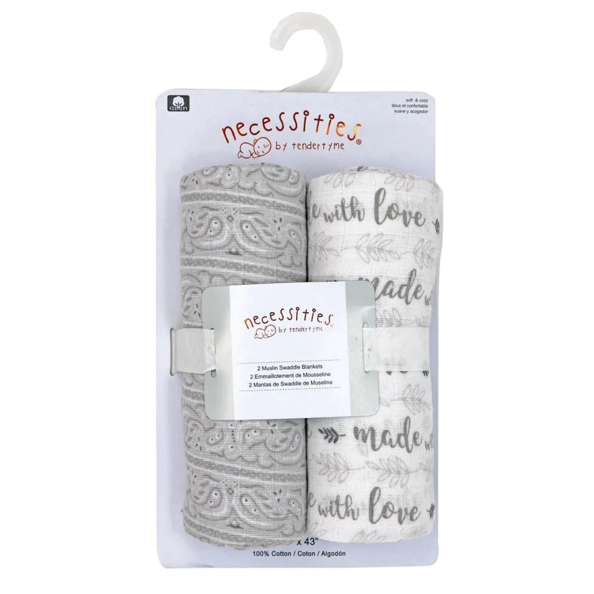 2 Pack Muslin Swaddle Blankets - Grey
