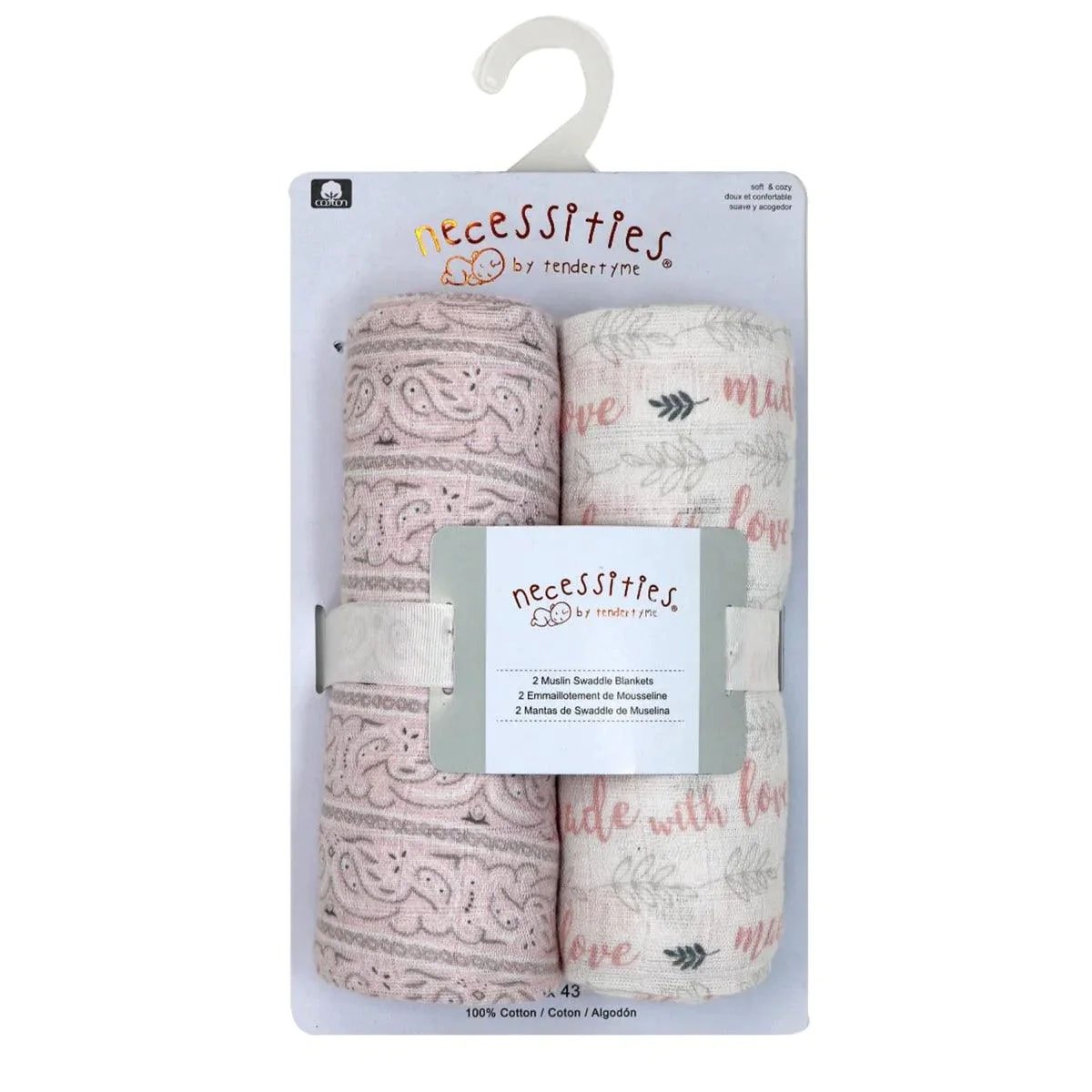 2 Pack Muslin Swaddle Blankets - Pink