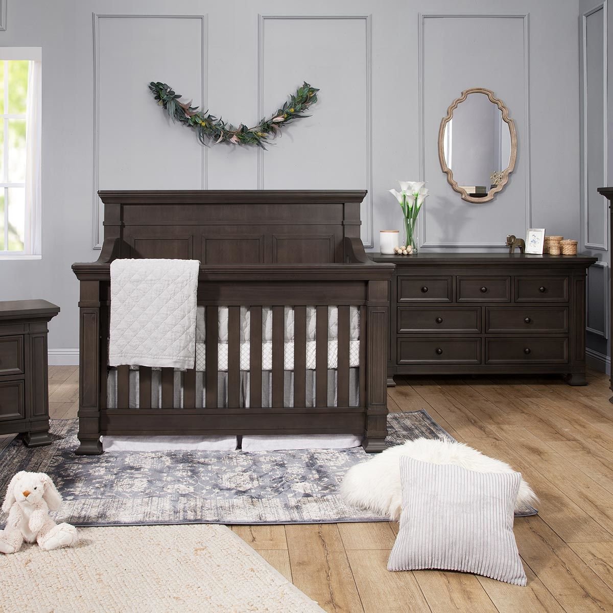 Tillen 4-In-1 Convertible Crib + Double Dresser + Nigh Stand - Truffle