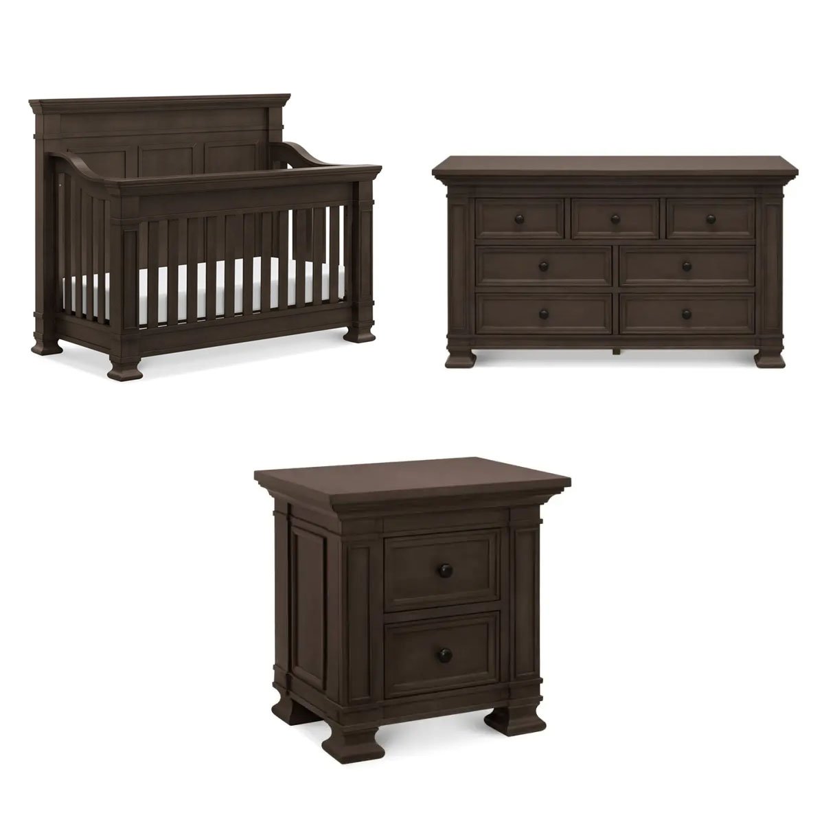 Tillen 4-In-1 Convertible Crib + Double Dresser + Nigh Stand - Truffle
