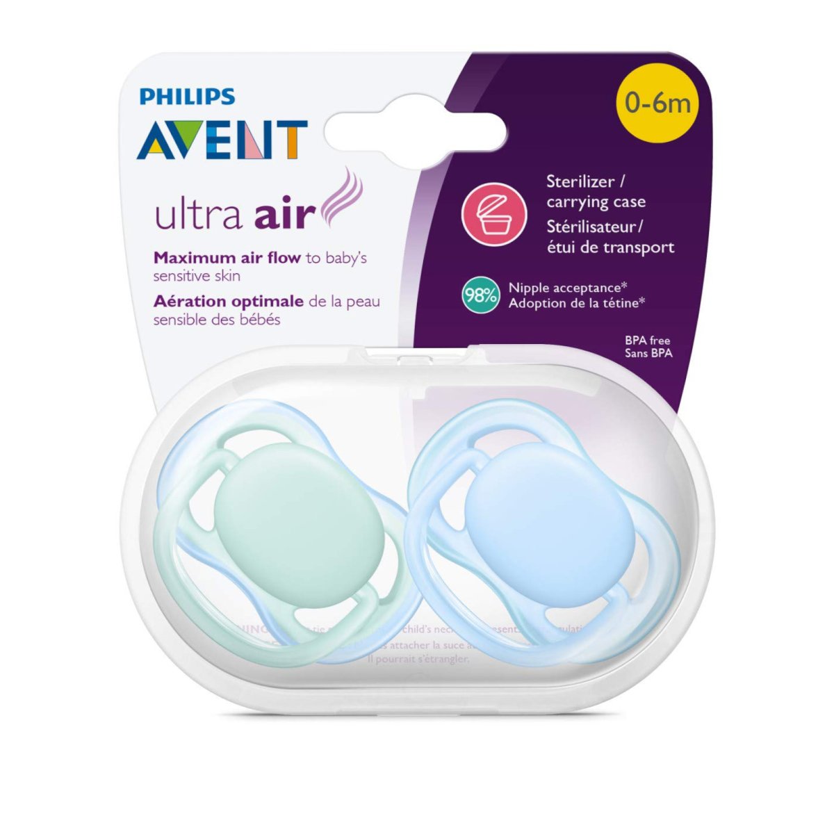 Ultra Air Pacifier 2 Pack - 0-6M Green/Blue