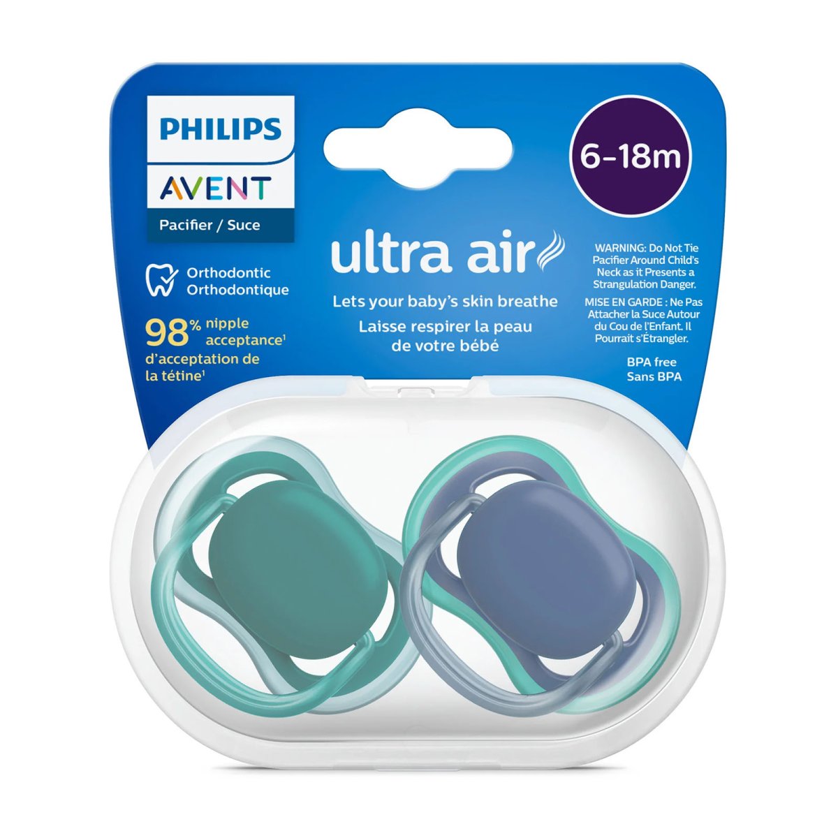 Ultra Air Pacifier 2 Pack - 6-18M - Opal/Blue
