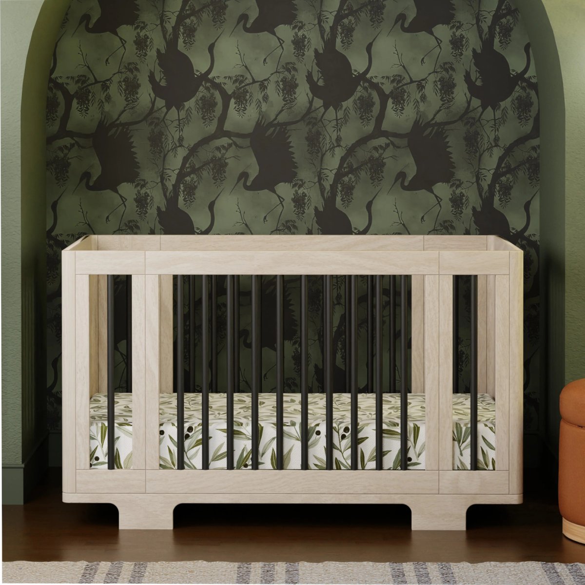 Yuzu 8 in 1 Convertible Crib with All Stages Conversion Kit - Washed Natural/Black