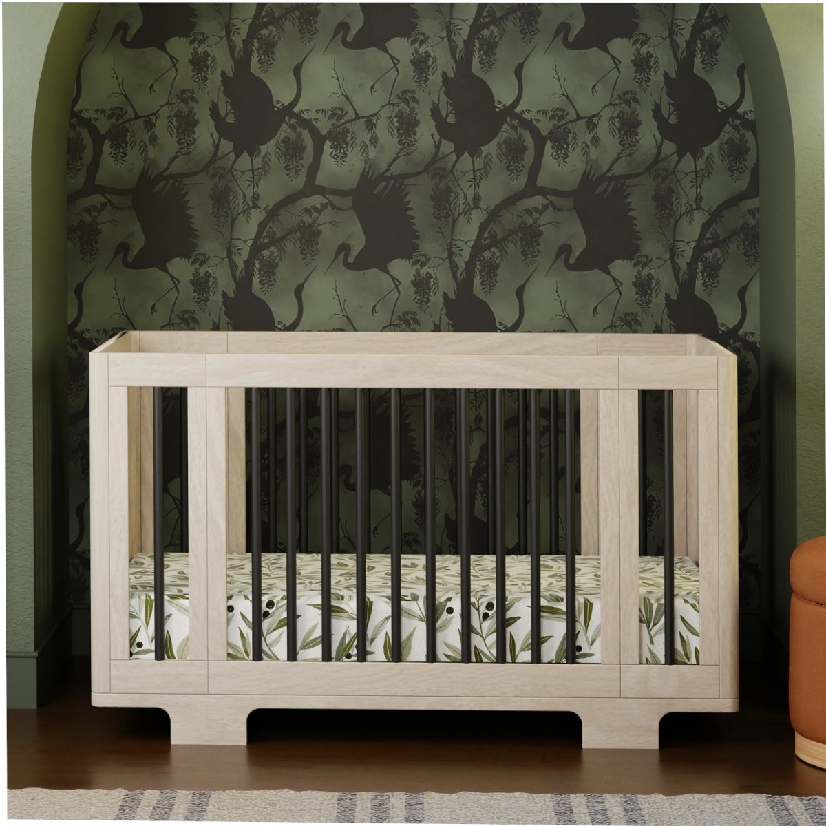 Yuzu 8 in 1 Convertible Crib with All Stages Conversion Kit - Washed Natural/Black