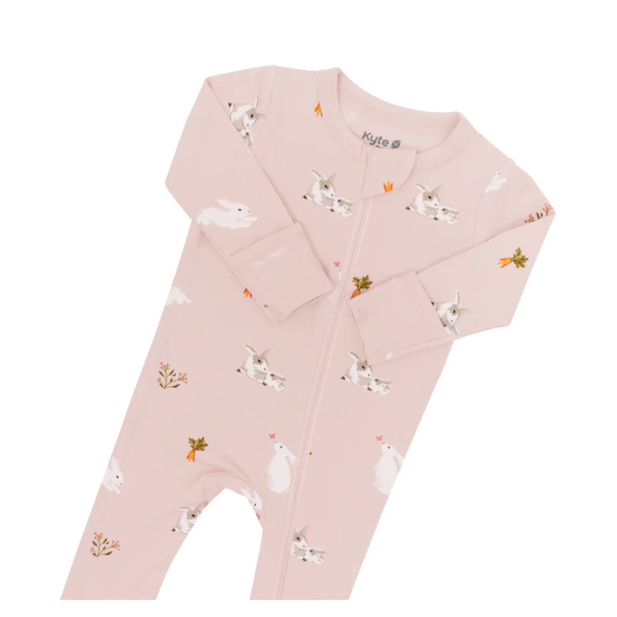 Printed Zippered Footie - Blush Rabbit