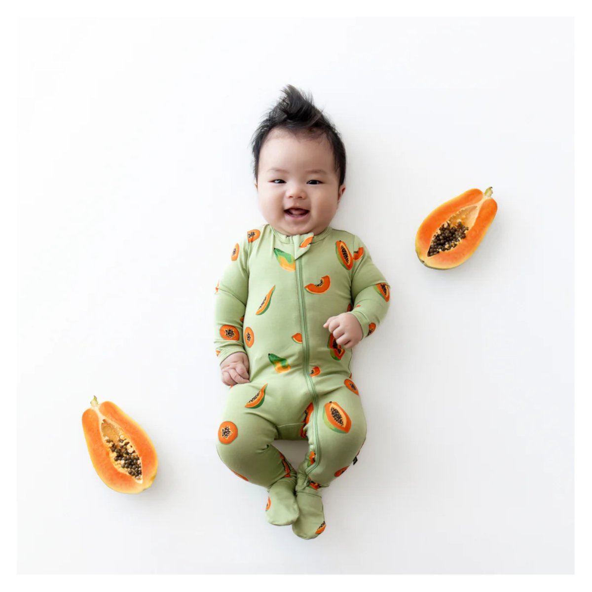 Printed Zippered Footie - Papaya